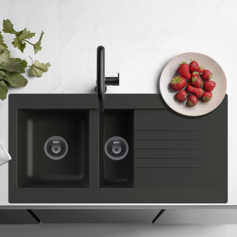 Ausmann Fibre 1,5 svart plastdiskho, vändbar med avrinningsyta, 100x50 cm 1208956783