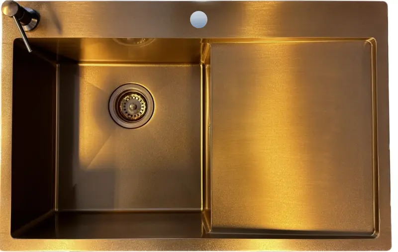 Ausmann Turt koppar diskho med avrinningsyta till höger 780x500mm ovanpåliggande och planmontering 1208956943