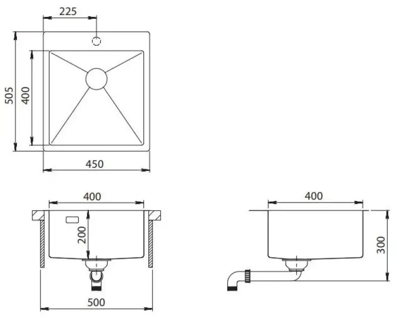 Ausmann Turt koppar diskho 450x505 mm med kranhål undermonterad planmonterad och ovanpåmonterad 1208956959