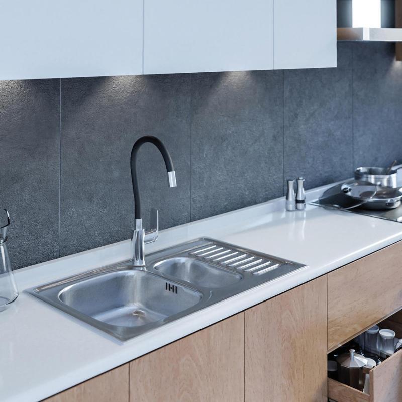 Ausmann Basic rostfritt stål 1,5 inbyggd diskho med avrinningsyta, vändbar 78x50 cm inklusive vattenlås 1208956970