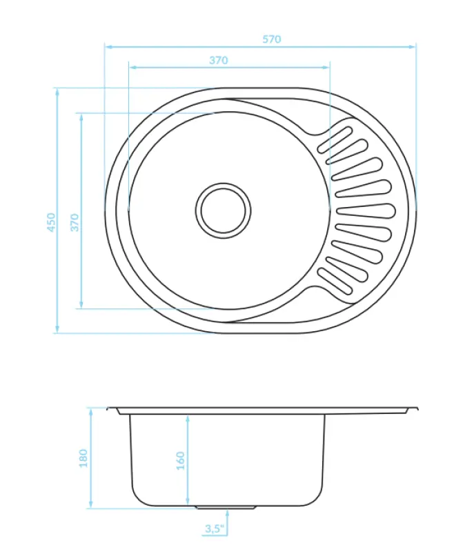 Ausmann Basic rostfri stål infällningsdiskbänk med avrinningsyta vändbar 57x45 cm inklusive sifon 1208956973
