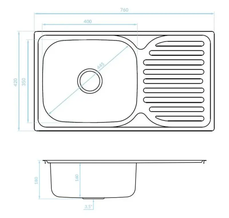 Ausmann Basic rostfri stål infälld diskho med avrinningsyta omvändbar 76x42 cm inklusive vattenlås 1208956978