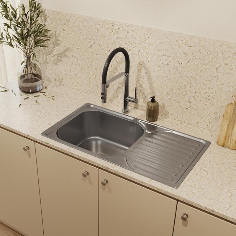 Ausmann Basic rostfri stål infälld diskho med avrinningsyta omvändbar 76x42 cm inklusive vattenlås 1208956978