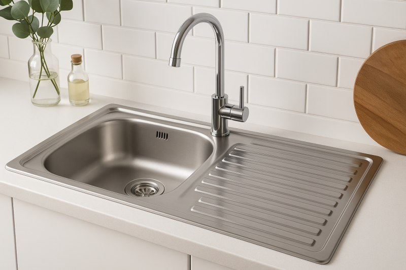 Ausmann Basic rostfri ståltvättställ med droppbricka, vändbar, 75x40 cm inklusive sifon 1208956996