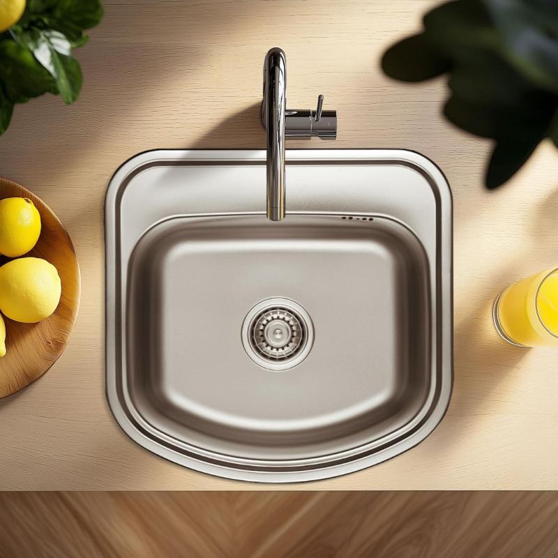 Ausmann Basic rostfritt stål inbyggd diskho 49x47 cm med kranhylla inklusive sifon 1208956997