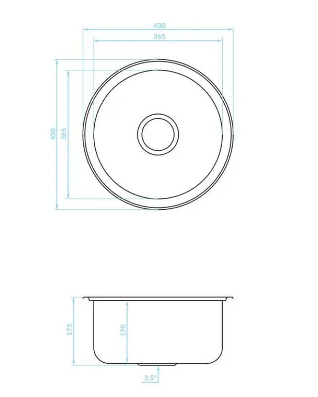 Ausmann Basic rund rostfri diskho för ovanpåliggande montering 43cm inklusive vattenlås 1208956999