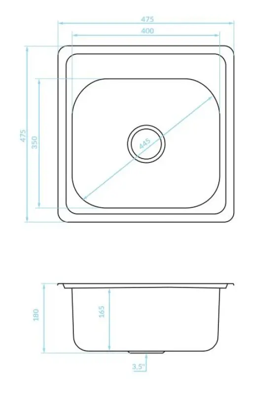 Ausmann Basic rostfri uppbyggd diskho 48x48 cm med kranhylla inklusive sifon 1208957000