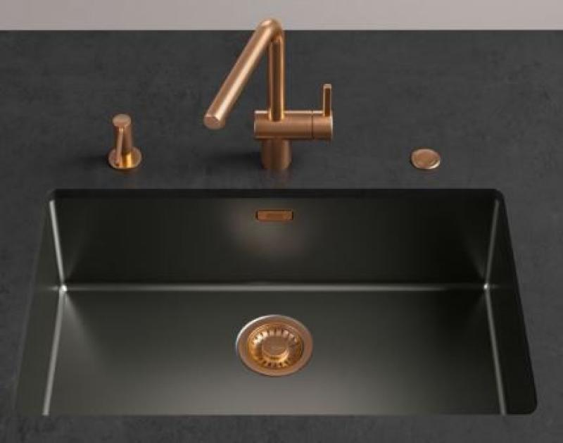 Franke Mythos mästerverk Korgproppsats gun metal med tryckknapp för automatisk tömning 112.0653.035