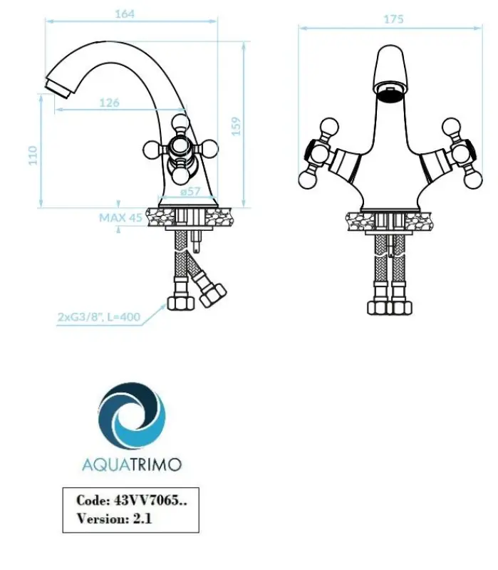 AquaTrimo Vivaldi klassisk krom tvättställsblandare inkl. tvättställspropp 43VV7065CM