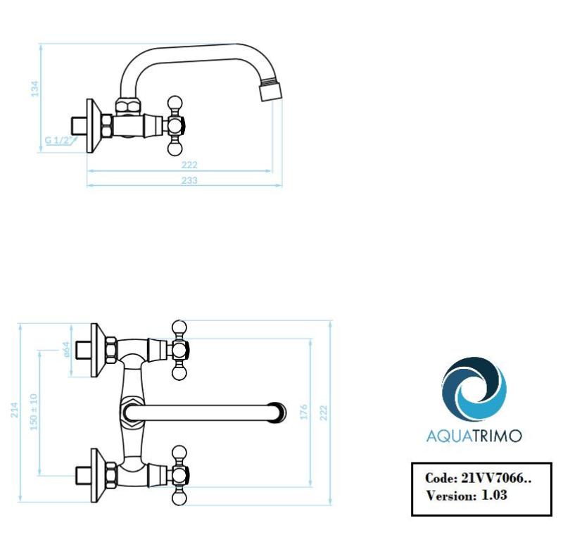 AquaTrimo Vivaldi klassisk köksväggkran med övre utloppsrör krom 21VV7066CM