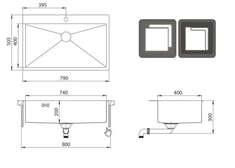 Ausmann Oder Blue stora rostfritt stål diskho 79x50cm infälld och ovanpå med kranhål 1208957119