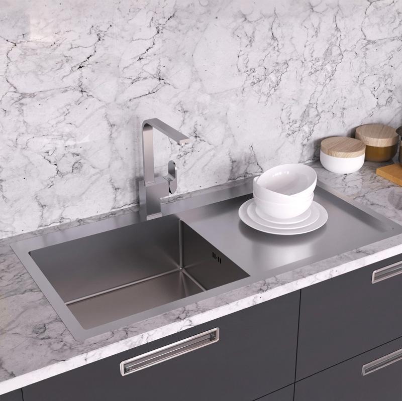 Ausmann Oder Blue stor diskbänk i rostfritt stål 100x51cm planmontering och ovanpåliggande montering med avrinning 1208957124