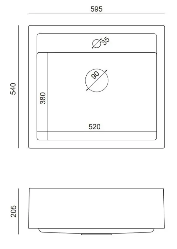 Quadri Farmhouse lantligt infälld eller ovanpåliggande granitdiskho matt vit 595x540mm 1208957209