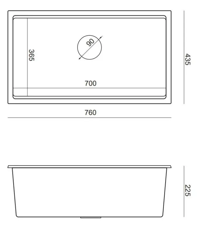 Quadri Newport stor och djup diskho i granit för övermontering och undermontering, antracit diskho 760x435 mm 1208957219