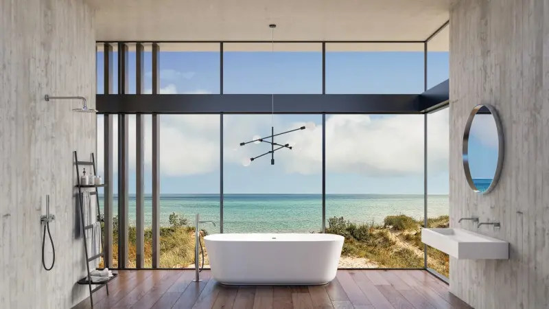 AquaTrimo Acciaio fristående badkarsblandare med handdusch i rostfritt stål 1208957285