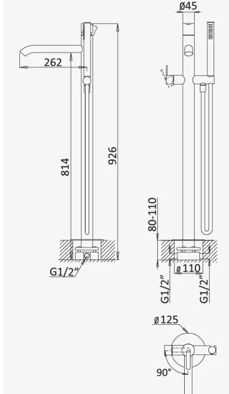 AquaTrimo Acciaio fristående badkarsblandare med handdusch i rostfritt stål 1208957285