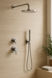 Waterevolution Flow inbyggt duschset i krom med termostat, regndusch och handdusch 1208957343