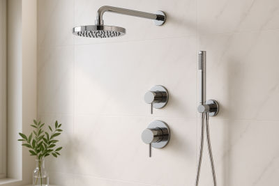 Waterevolution Flow inbyggt duschset i krom med termostat, regndusch och handdusch 1208957343