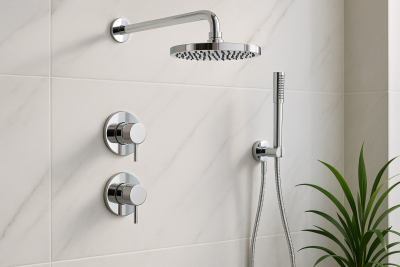 Waterevolution Flow inbyggt duschset i krom med termostat, regndusch och handdusch 1208957343