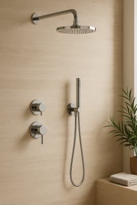 Waterevolution Flow inbyggt duschset i krom med termostat, regndusch och handdusch 1208957343