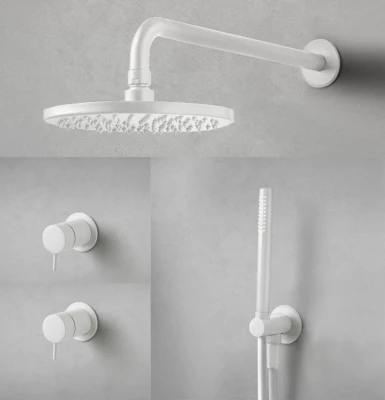 Waterevolution Flow inbyggt duschset matt vitt med termostat regndusch och handdusch 1208957344