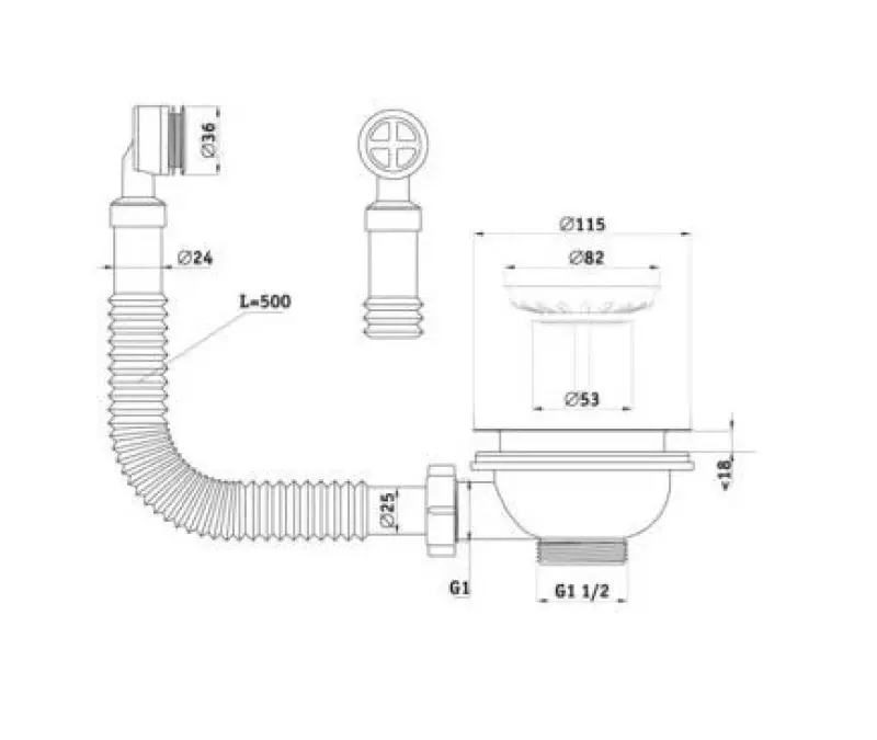 GraniteMy Avloppsset betongrå med rund överfyllnad 1208957347
