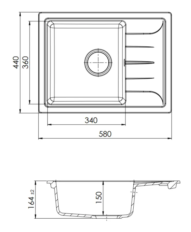 GraniteMy Smart extra grunt granit övermonterad svart diskho 58x44cm med vändbar avrinning 1208957354