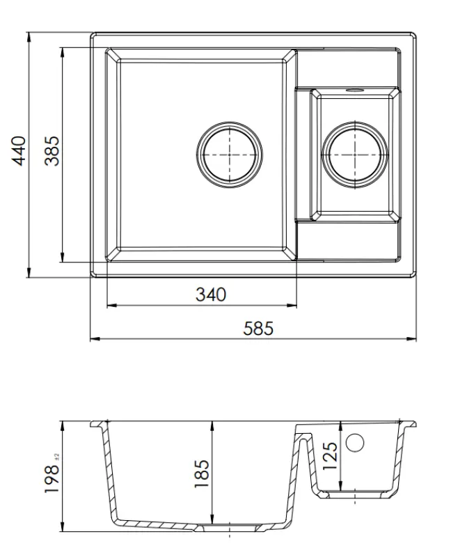 GraniteMy Smart extra grund 1,5 granit ovanpåliggande svart diskho 58x44cm 1208957355