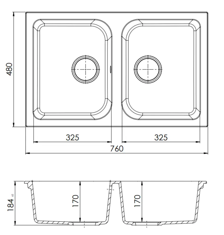 GraniteMy Dortmunt svart granit dubbel diskho ovanpåliggande 76x48 cm 1208957357