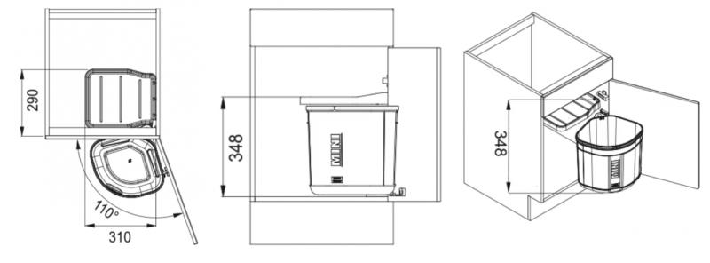 Franke Sorter Mini roterande avfallssystem på dörr 17 liters sopkärl 1210176518