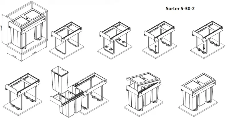 Garbi Sorter S-30-2 inbyggt avfallssystem med 2 avfallsbehållare 1 x 10 och 1 x 20 liter 1208957363