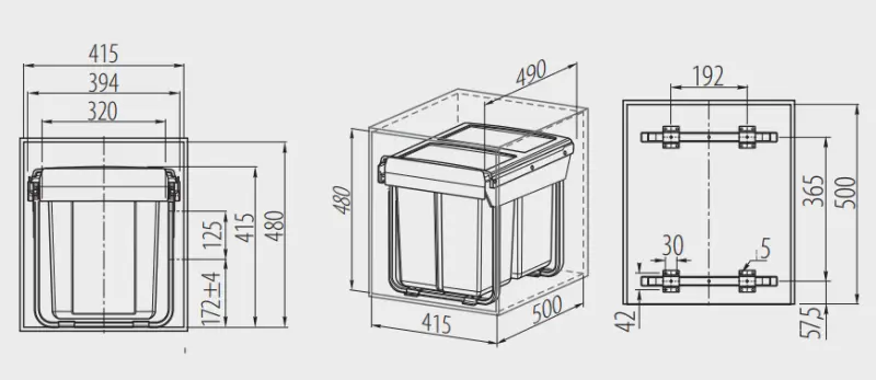 Garbi Sorter S-45-3 inbyggt avfallssystem med 3 avfallsbehållare 1 x 20 och 2 x 10 liter 1208957366