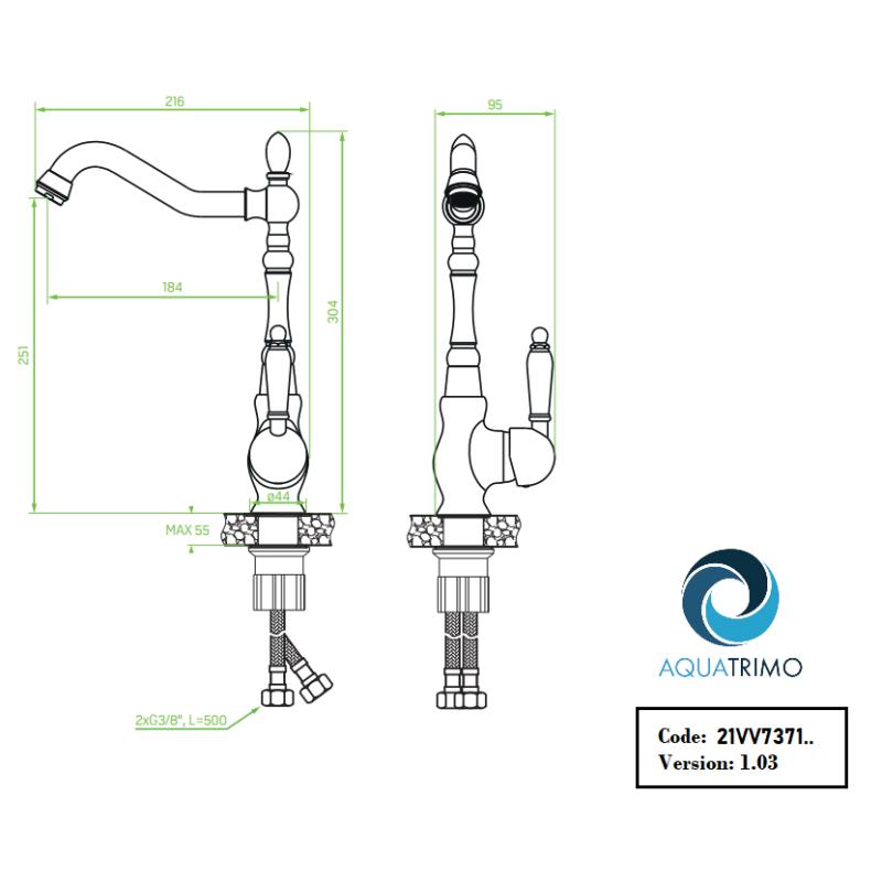 AquaTrimo Vivaldi klassisk köksblandare krom med svängbar pip 21VV7371CM