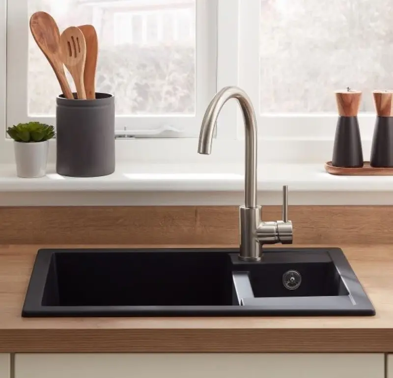 GraniteMy Smart extra grund 1,5 granit ovanpåliggande svart diskho reversibel 58x44cm 1208957386