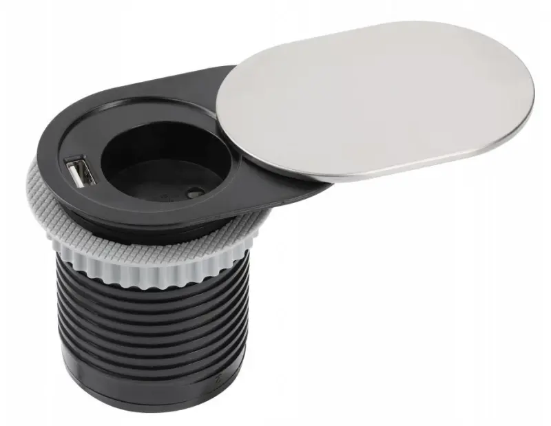 Indux Slide inbyggd köksuttag i arbetsbänk med USB C och uttag färg rostfritt stål 1208957391