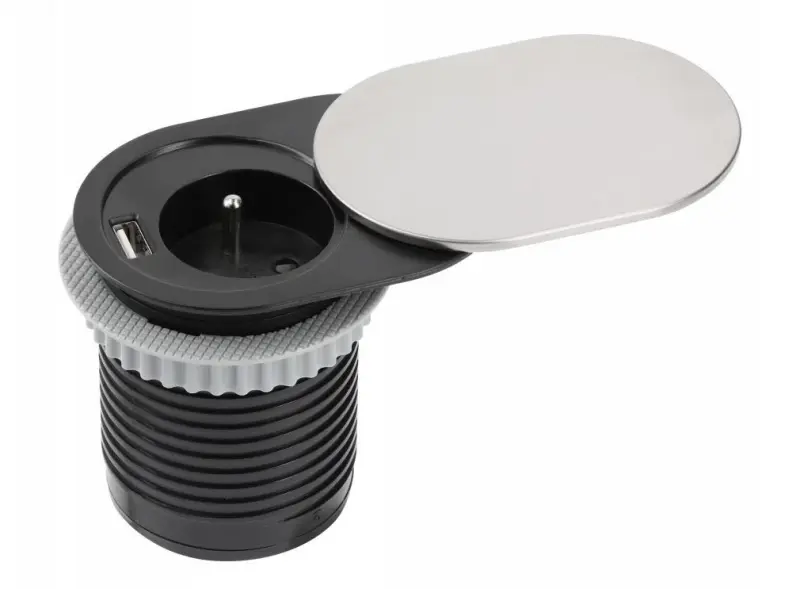 Indux Slide inbyggd köksuttag Jord i arbetsbänk med USB och uttag färg rostfritt stål 1208957392