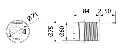 Indux Cover inbyggd jordad köksuttag i arbetsbänk med USB och eluttag färg silver 1208957393