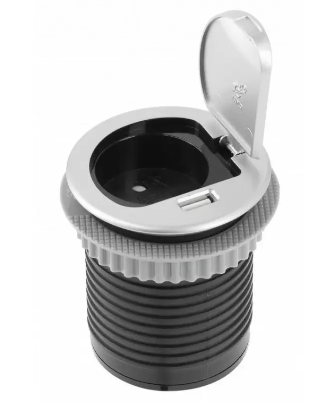 Indux Cover inbyggd jordad köksuttag i arbetsbänk med USB och eluttag färg silver 1208957393