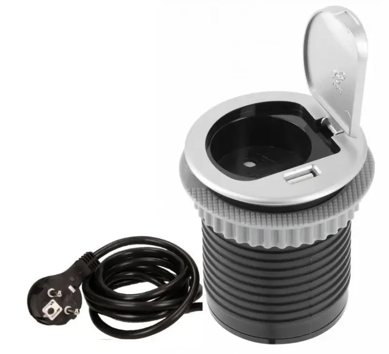 Indux Cover inbyggd jordad köksuttag i arbetsbänk med USB och eluttag färg silver 1208957393