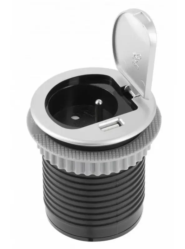 Indux Cover infälld jordfelsbrytare köksuttag i arbetsbänk med USB och uttag färg silver 1208957394