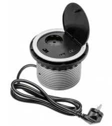 Indux Cover infälld jordningskontakt i silver för köksbänken med 2 USB-anslutningar 1208957399