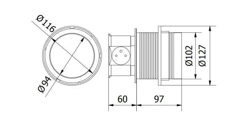 Indux Push infällbart köksuttag i silver med jordade uttag i bänkskiva med 3 eluttag och 2 x USB 1208957411