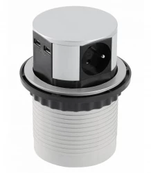 Indux Push nedsänkbar jordspett silver köksuttag i arbetsyta med 3 uttag och 2 x USB 1208957412