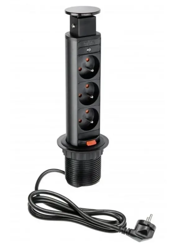 Indux Up & Down liten nedsänkbar jordspett svart köksuttag i arbetsbänk med 3 uttag 1208957417