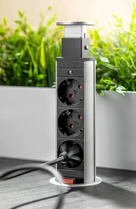 Indux Up & Down liten nedsänkbar jordspett svart köksuttag i arbetsbänk med 3 uttag 1208957417