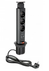 Indux Up & Down liten förzinkad jordplugg svart köksuttag i arbetsbänk med 3 uttag och 2 x USB 1208957418