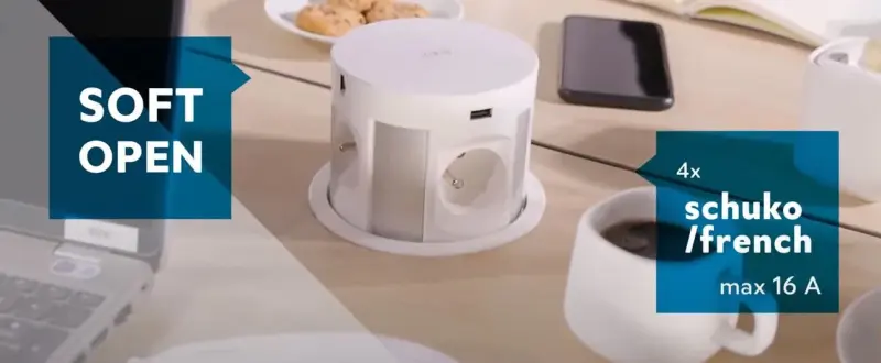 Indux Push infällbar jordad vit kökskontakt i arbetsbänk med 4 uttag, 2 x USB, 2 x RJ45 och trådlös laddning 1208957419