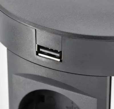 Indux Push sänkbar jordspett köksuttag svart i arbetsbänk med 4 uttag, 2 x USB, 2 x RJ45 och trådlös laddning 1208957421
