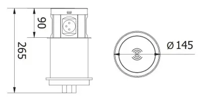 Indux Push sänkbar jordspett köksuttag svart i arbetsbänk med 4 uttag, 2 x USB, 2 x RJ45 och trådlös laddning 1208957421
