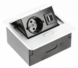 Indux Flip Small köksuttag med jordning i arbetsbänken eller överskåpet matt vit med 2 USB-laddare 1208957423
